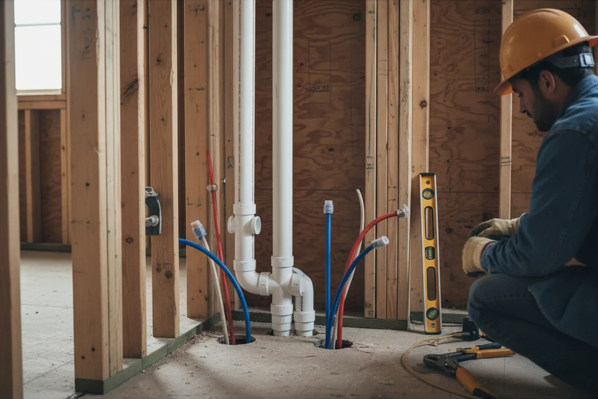 Drain and supply rough-in during Sump Pump Repair in West Hamlin